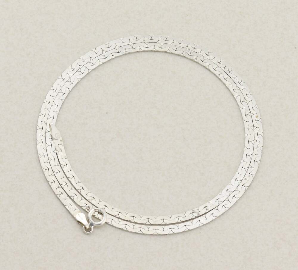 Sterling Silver Shiny Flat Link Serpentine Chain Necklace 18" inch